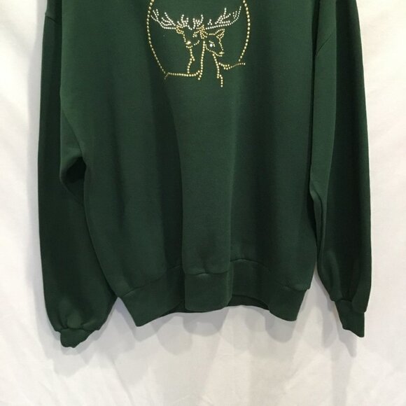 Jerzees Christmas Reindeer Sweatshirt Long Sleeve Pullover Crew Neck Green Large - Picture 5 of 5
